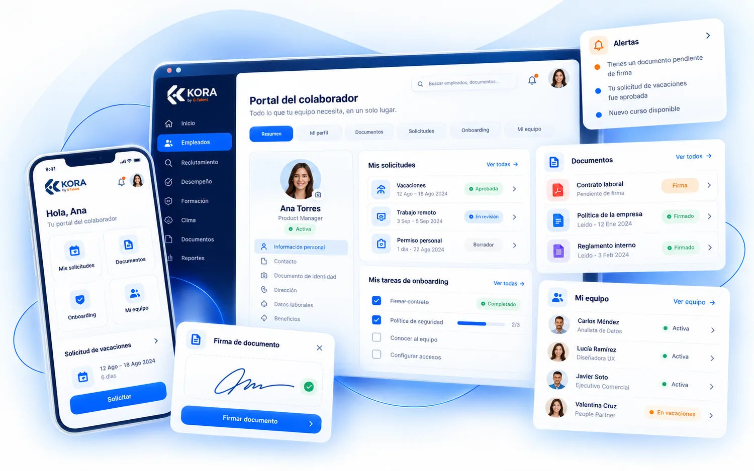 Vista real del portal del colaborador en Kora
